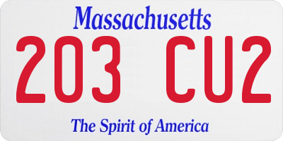 MA license plate 203CU2