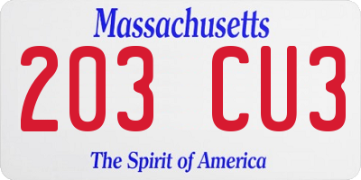 MA license plate 203CU3