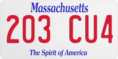 MA license plate 203CU4