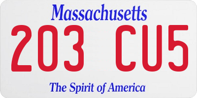 MA license plate 203CU5