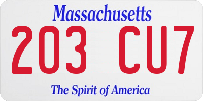 MA license plate 203CU7