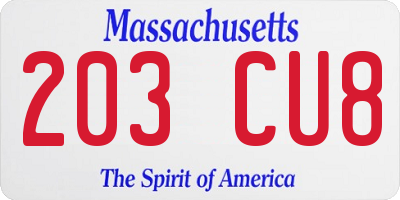 MA license plate 203CU8