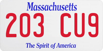 MA license plate 203CU9