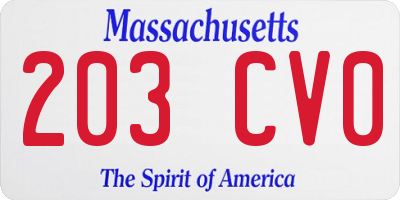 MA license plate 203CV0