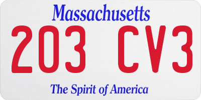 MA license plate 203CV3