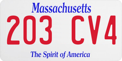 MA license plate 203CV4
