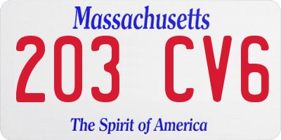 MA license plate 203CV6