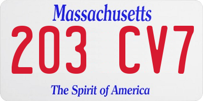 MA license plate 203CV7