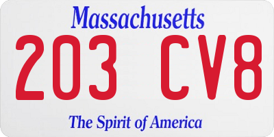 MA license plate 203CV8