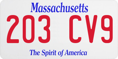 MA license plate 203CV9