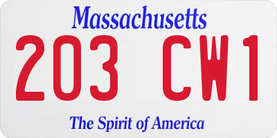 MA license plate 203CW1
