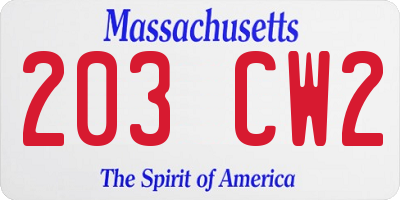 MA license plate 203CW2