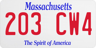 MA license plate 203CW4