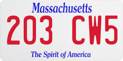 MA license plate 203CW5