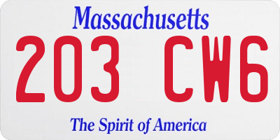 MA license plate 203CW6