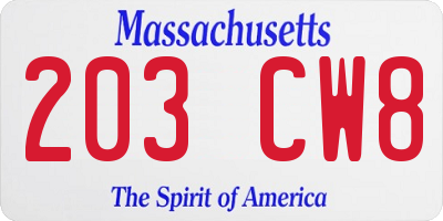 MA license plate 203CW8