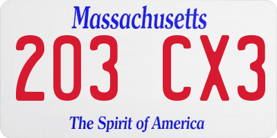 MA license plate 203CX3