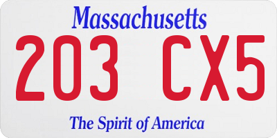 MA license plate 203CX5