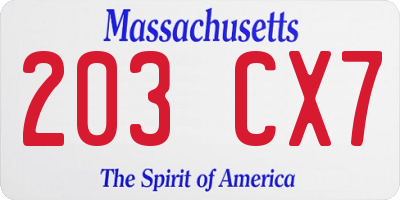 MA license plate 203CX7