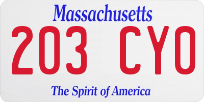 MA license plate 203CY0