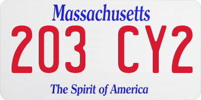MA license plate 203CY2