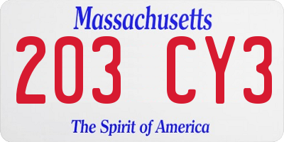 MA license plate 203CY3