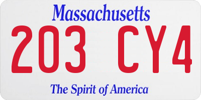 MA license plate 203CY4
