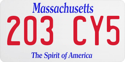 MA license plate 203CY5