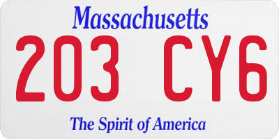 MA license plate 203CY6
