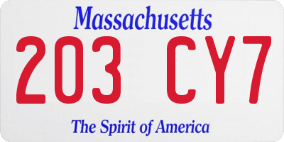 MA license plate 203CY7