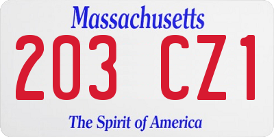 MA license plate 203CZ1