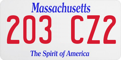 MA license plate 203CZ2