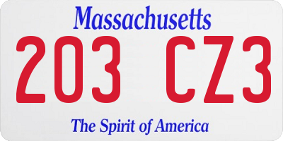 MA license plate 203CZ3
