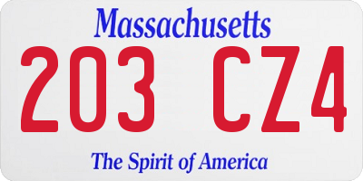 MA license plate 203CZ4