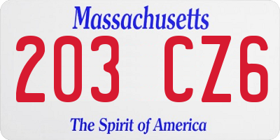 MA license plate 203CZ6