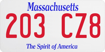 MA license plate 203CZ8