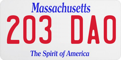 MA license plate 203DA0
