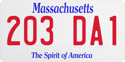 MA license plate 203DA1