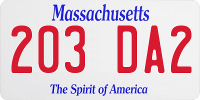 MA license plate 203DA2