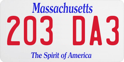 MA license plate 203DA3
