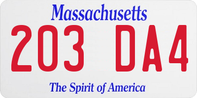 MA license plate 203DA4