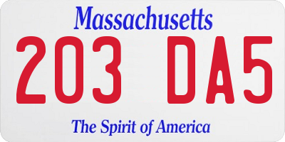 MA license plate 203DA5