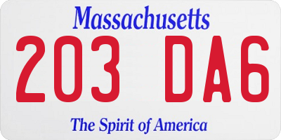 MA license plate 203DA6