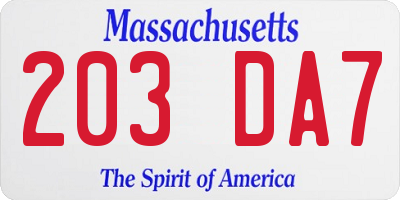 MA license plate 203DA7
