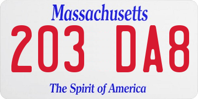 MA license plate 203DA8