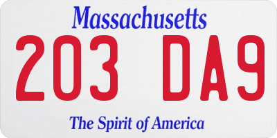 MA license plate 203DA9