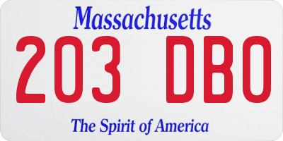 MA license plate 203DB0