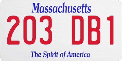 MA license plate 203DB1