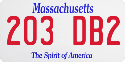 MA license plate 203DB2