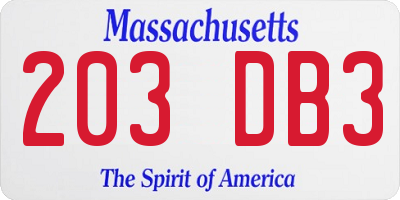 MA license plate 203DB3